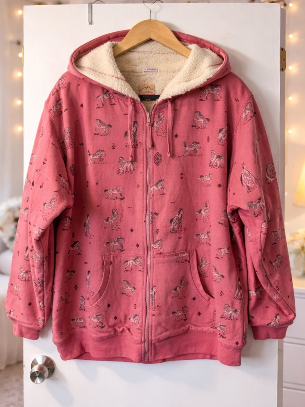 ✨ Wild Horses Pink Fleece Lined Zip Up Hooded Jacket Equestrian Size 3X